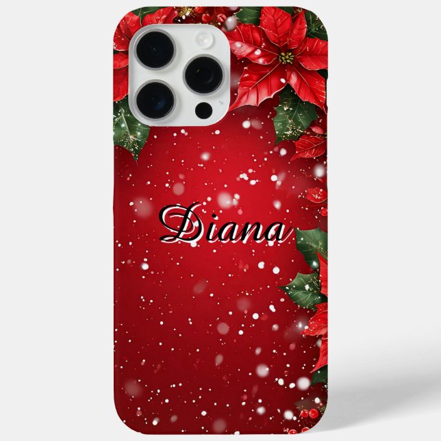 Roter festlicher Grünrahmen mit Poinsettia-Blume Case-Mate iPhone Hülle (Rückseite)