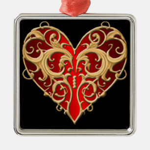 Roter Filigree Herzplatz Silbernes Ornament