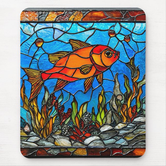 Roter Fisch-Farbglas Mousepad (Vorne)