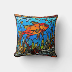 Roter Fisch Glasmalerei Kissen