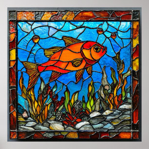 Roter Fisch Glasmalerei Poster