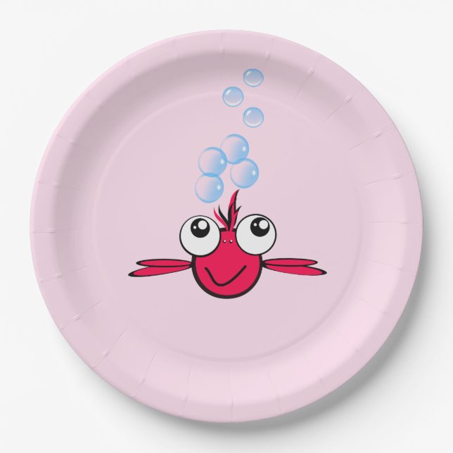 Roter Fisch mit Big Eyes Cartoon Illustration Pappteller (Vorderseite)