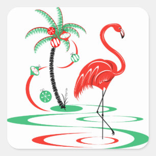 Roter Flamingo-Aufkleber Quadratischer Aufkleber