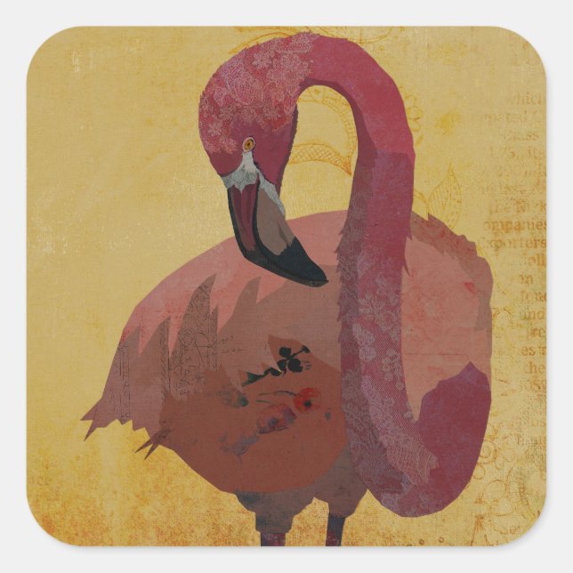 ROTER FLAMINGO  QUADRATISCHER AUFKLEBER (Vorderseite)