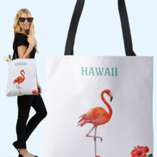 Roter Flamingo und Hibiskusblüte Tasche
