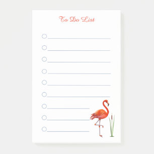 Roter Flamingo und Kalligrafie auf weißem linierte Post-it Klebezettel