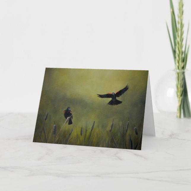 Roter Flügel Schwarze Vögel Art Grußkarte Karte (Vorderseite)