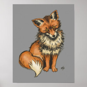 Roter Fox auf grauem Hintergrund Poster