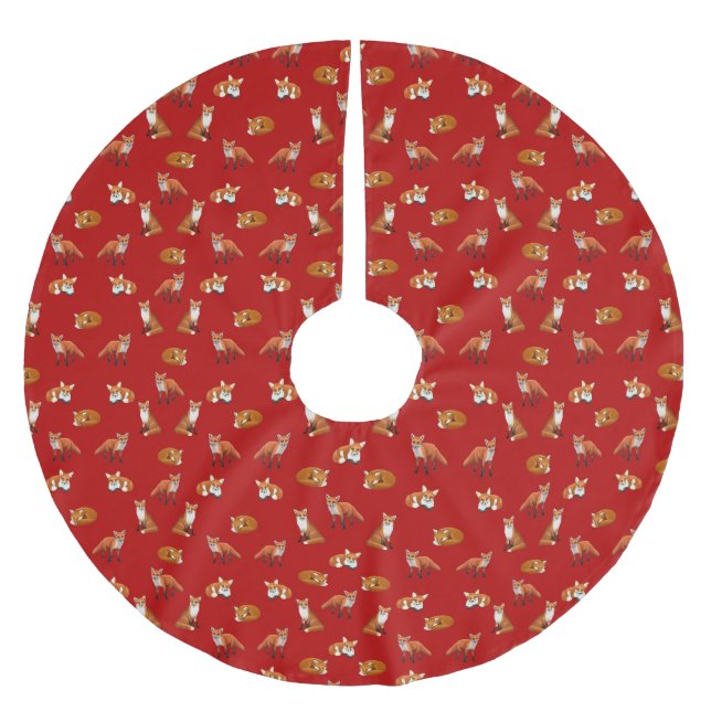 Roter Fox-Familien-Weihnachtsbaum-Rock Polyester Weihnachtsbaumdecke (Vorderseite)