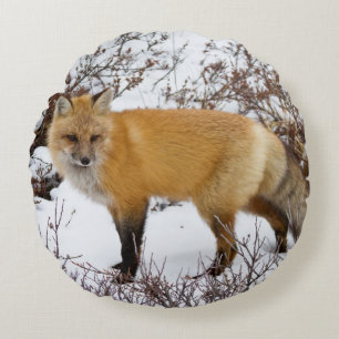 Roter Fox im Winter Rundes Kissen