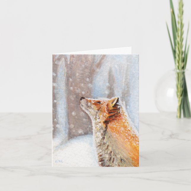 Roter Fox in der Schnee-Malerei-Anmerkungs-Karte Karte (Vorderseite)