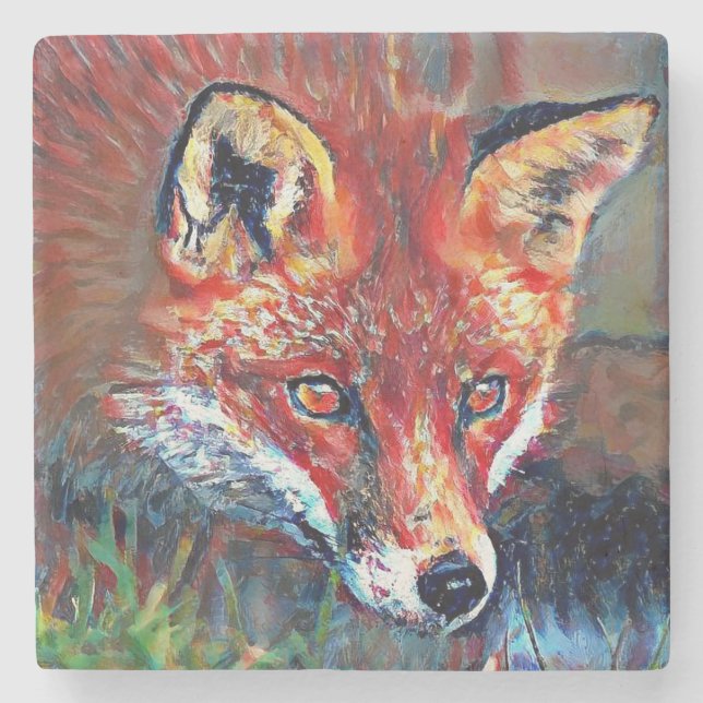 Roter Fox-MarmorUntersetzer Steinuntersetzer (Vorderseite)