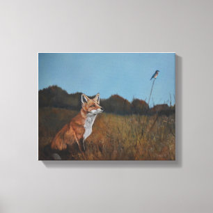 Roter Fox mit Drossel-Tiertier-Leinwand-Druck Leinwanddruck