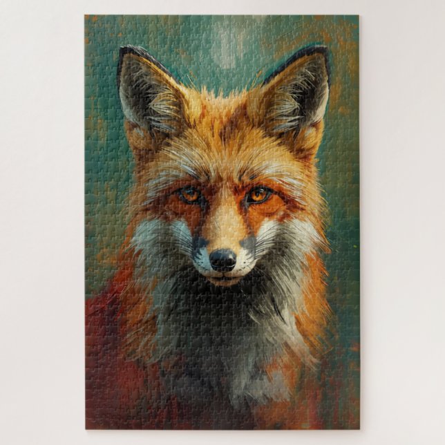 Roter Fox-Portrait - lebendige Ölmalerei (Vertikal)