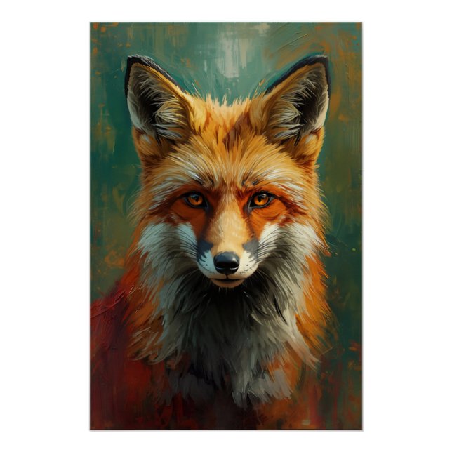 Roter Fox-Portrait - lebendige Ölmalerei Poster (Vorderseite)