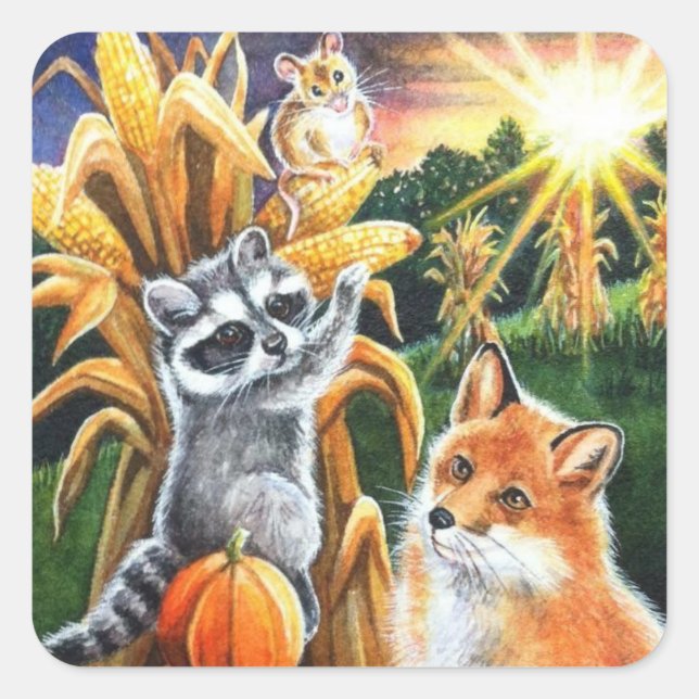 Roter Fox Raccoon Frische Pasta machen Quadratischer Aufkleber (Vorderseite)