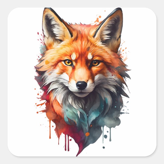 Roter Fox-Spritzer Quadratischer Aufkleber (Vorderseite)