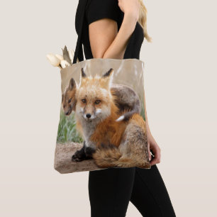 Roter Fox und Baby Tasche