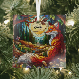 Roter Fox und Sonne und Wald Ornament Aus Glas