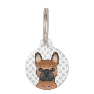 Roter Französischer Bulldogge / Frenchie Kopf & In Haustiermarke