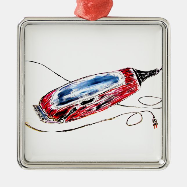 Roter Friseur Clippers Ornament Aus Metall (Vorne)