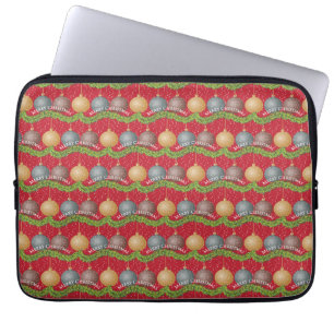 Roter Frohe Weihnachten Kugel Ornamente Muster Laptopschutzhülle