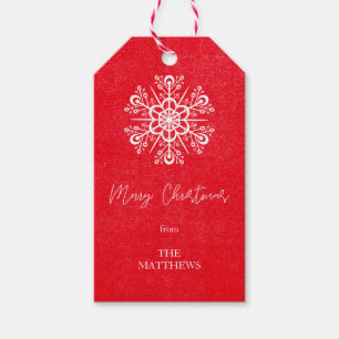 Roter Frost Weihnachtsschneeflocken Moderner Name Geschenkanhänger