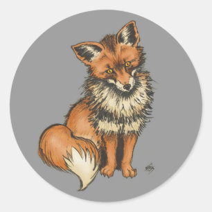 Roter Fuchs auf grauem Hintergrund Runder Aufkleber