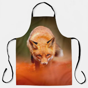 Roter Fuchs auf orangefarbenen Herbstblättern. Nie Schürze