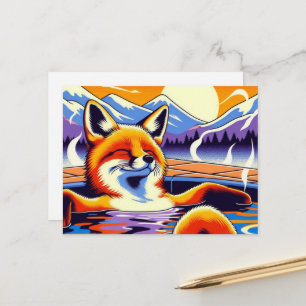Roter Fuchs entspannt sich in einem heißen Quellen Postkarte