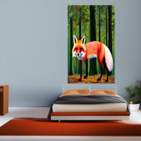 Roter Fuchs im Wald stehend | AI Art Poster