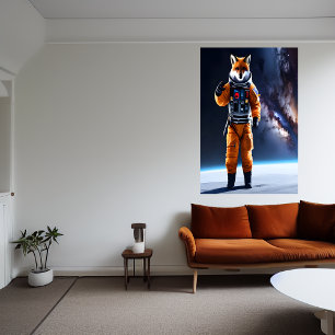 Roter Fuchs mit einem coolen Space Anzug   AI Art  Poster