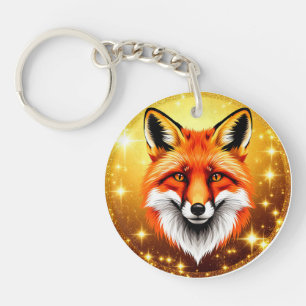 Roter Fuchs mit goldenem Hintergrund Schlüsselanhänger