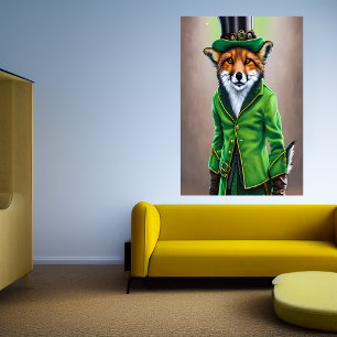 Roter Fuchs mit grüner Kleidung   AI Art Poster