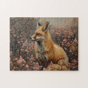 Roter Fuchs mit rosa Wildblumen Malerei