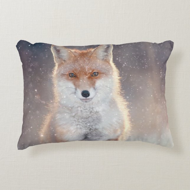 Roter Fuchs, Winterwald, landschaftliche Illustrat Dekokissen (Vorderseite)