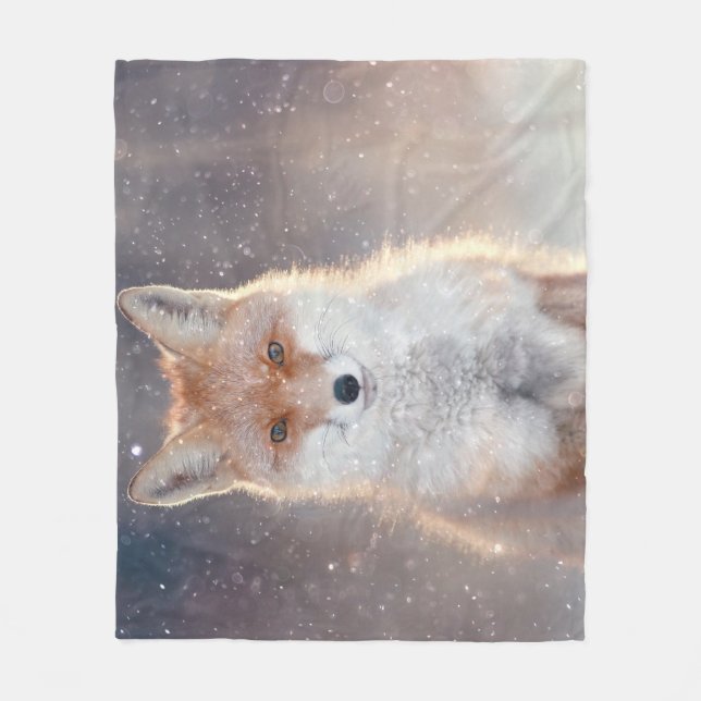 Roter Fuchs, Winterwald, landschaftliche Illustrat Fleecedecke (Vorderseite)