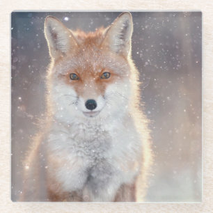 Roter Fuchs, Winterwald, landschaftliche Illustrat Glasuntersetzer