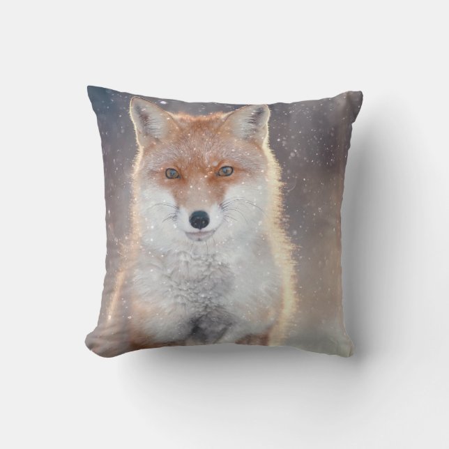 Roter Fuchs, Winterwald, landschaftliche Illustrat Kissen (Vorderseite)
