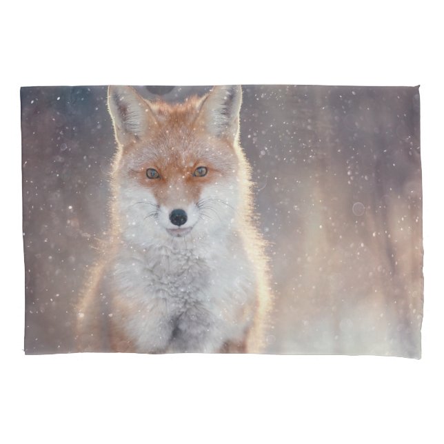 Roter Fuchs, Winterwald, landschaftliche Illustrat Kissenbezug (Vorderseite)