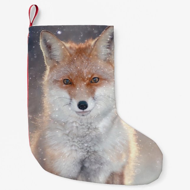 Roter Fuchs, Winterwald, landschaftliche Illustrat Kleiner Weihnachtsstrumpf (Vorderseite)