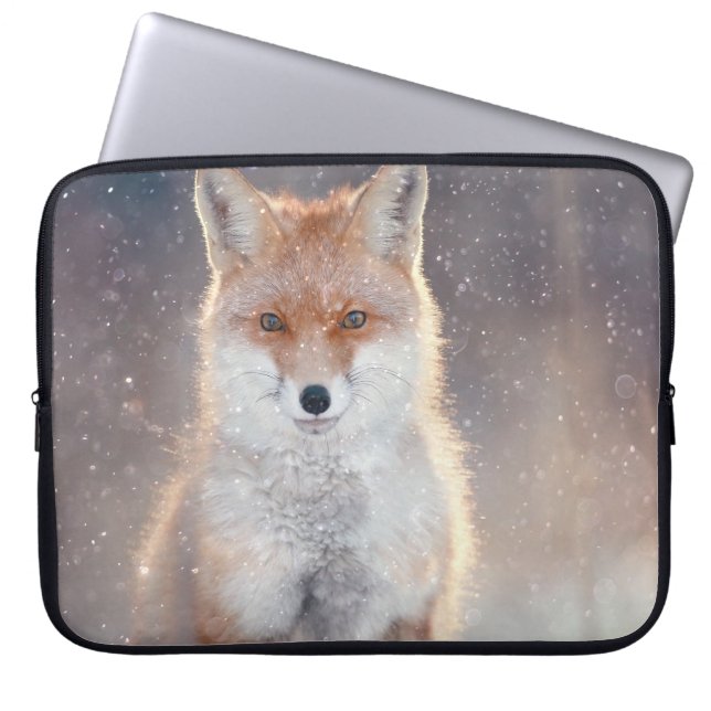 Roter Fuchs, Winterwald, landschaftliche Illustrat Laptopschutzhülle (Vorderseite)
