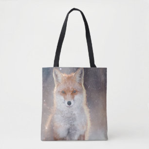 Roter Fuchs, Winterwald, landschaftliche Illustrat Tasche