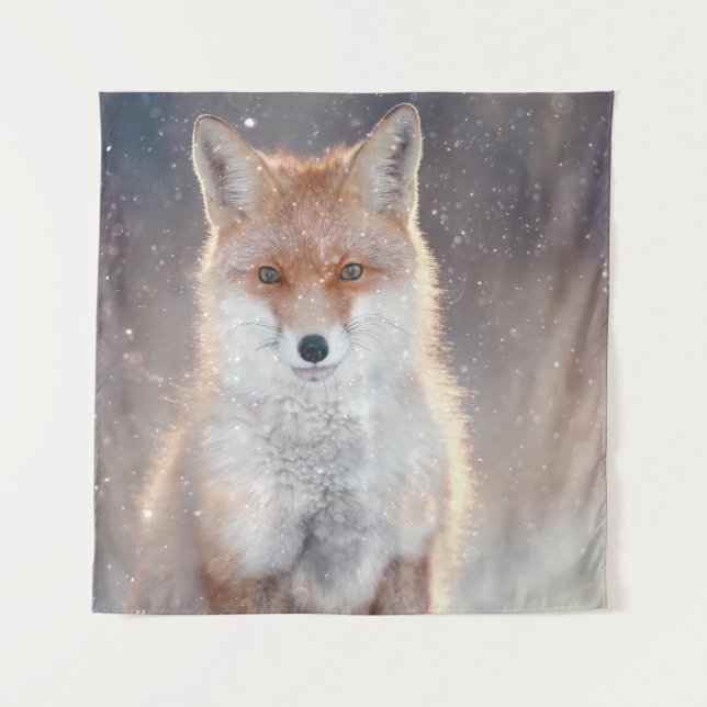 Roter Fuchs, Winterwald, landschaftliche Illustrat Wandteppich (Vorderseite)