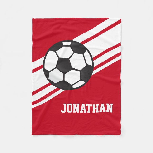 Roter Fußball-Ball trägt personalisierten Namen Fleecedecke (Vorderseite)