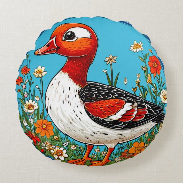 Roter Gänsevogel Rundes Kissen (Vorderseite)