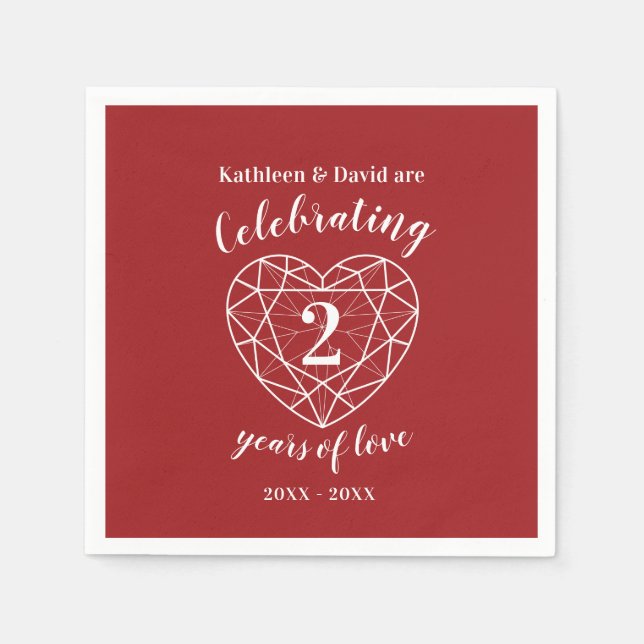 Roter Garnet Jubiläum 2 Jahre Liebe Servietten (Vorderseite)