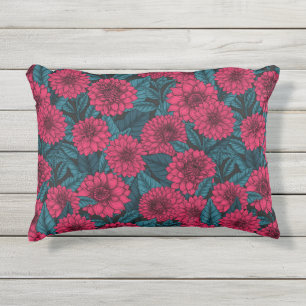 Roter Garten Dahlia/blaue Blätter Kissen Für Draußen