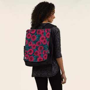 Roter Garten Dahlia/blaue Blätter Rucksack
