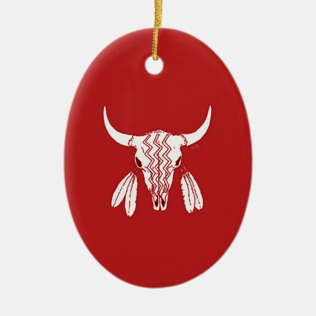 Roter Geist Tanz Buffalo Oval Keramik Keramik Ornament (Vorne)